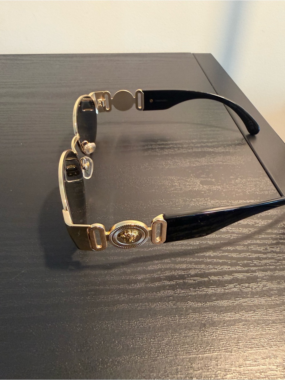 Versace Gold Frame Black Lens Oval Sunglasses - Picture 2 of 6